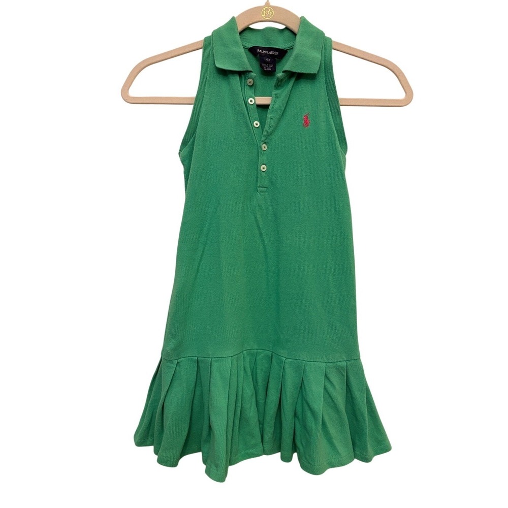 Ralph Lauren Kelly Green Sleeveless Polo Dress with Ruffled Skirt Size 6